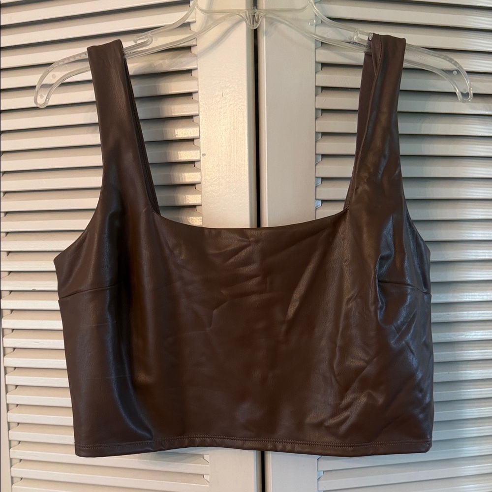 Express Chocolate Brown Leather Crop Top